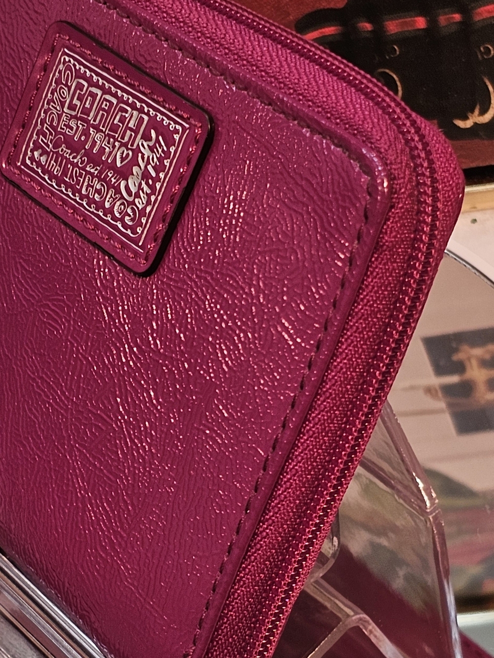 Coach Poppy Daisy Fuchsia Patient Leather Zip Wristlet - Picture 2 of 16